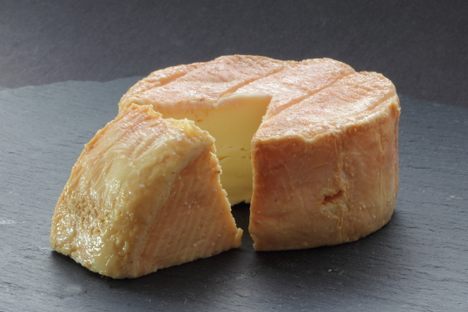 Muenster has a creamy interior and a characteristic red-gold rind.