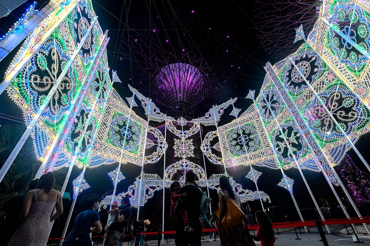 Singapore's Supertree Grove gardens host a massive light display.