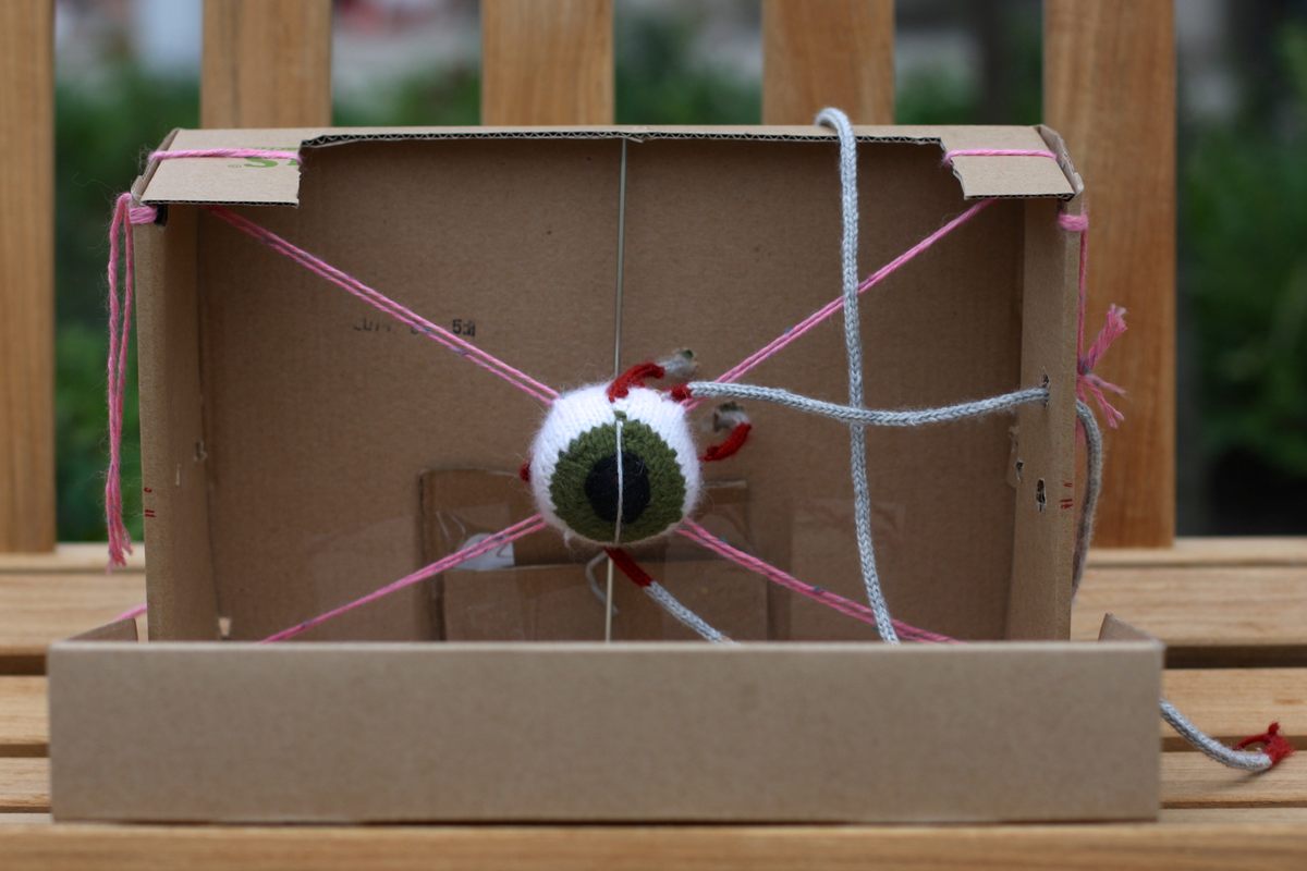 Lam drew inspiration for the eyeball from spherical Christmas ornaments.