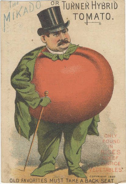 A Victorian-era trade card for tomato seeds, 1898. 