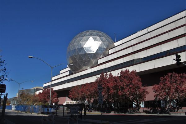 Entrance to the National Bowling Stadium, with its 80-foot bowling ball sculpture