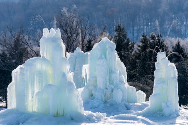 Ice formations spouting water