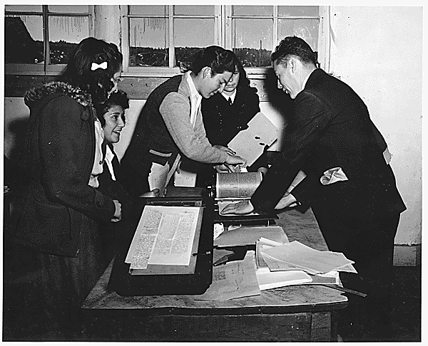 Mimeographing the school paper at a New Mexico high school, 1941.