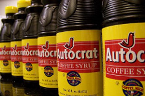 Rows on rows of Autocrat, a coffee syrup made by a top producer of the stuff.