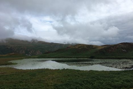 Llyn Barfog on a cloudy, atmospheric day