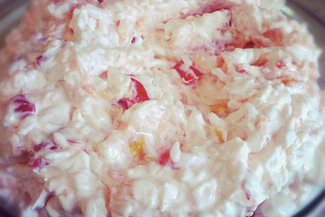 Glorified rice with cherries and apples.