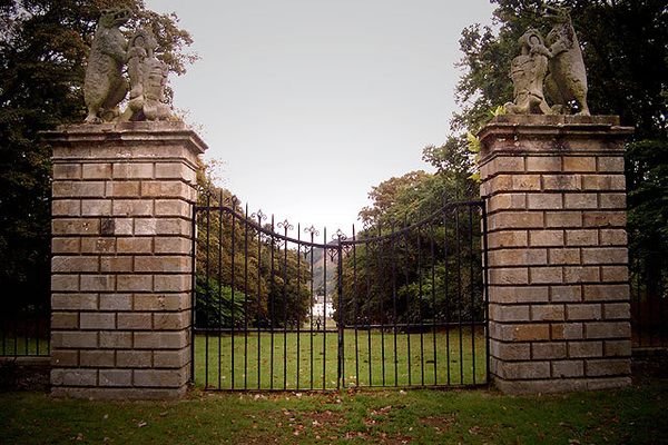 The gates with Traquair House in the background.