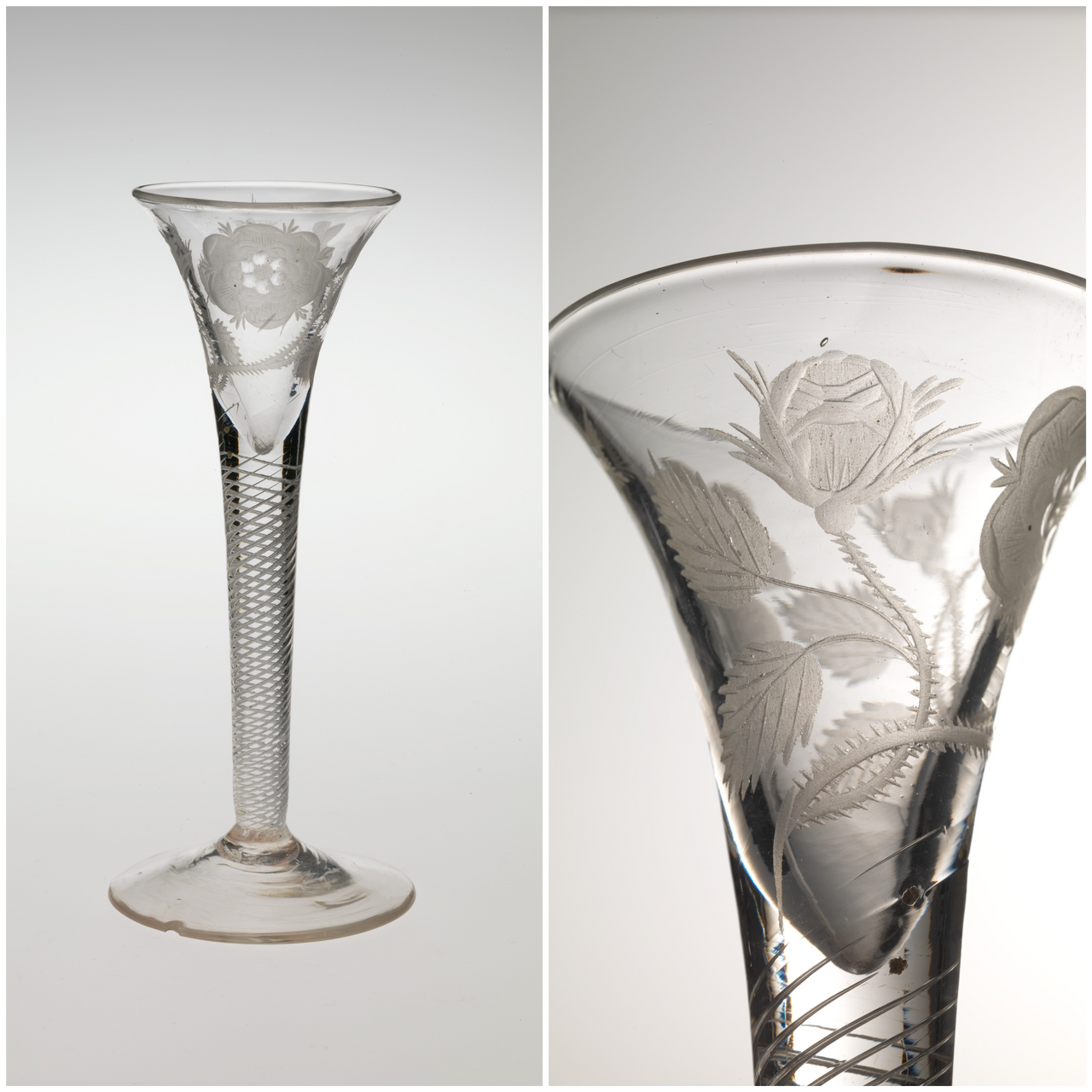 The emblems on this 18th-century wineglass declare the drinkers' devotion to a deposed king.