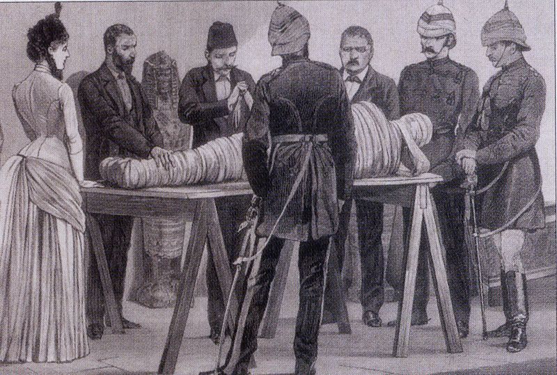 Working on a mummy in Cairo, 1886.