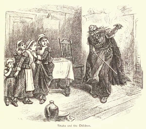 Many illustrations unfairly depict Tituba, who was also accused of witchcraft, terrifying Salem's children.
