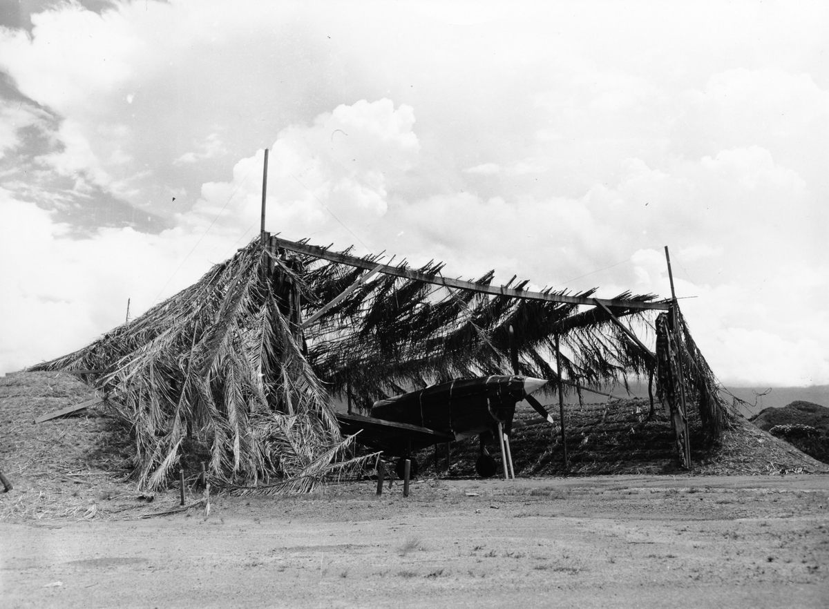 This dummy plane stood beneath a shelter at Camp Chorrera in Panama. Taken in 1942.