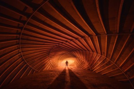 Inside the abandoned and ruined structure of Torrevieja Relaxation Park in Alicante, Spain. 