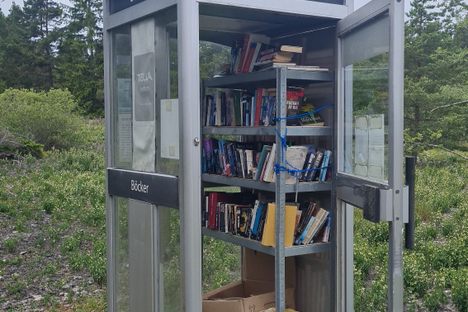 Lergravsbiblioteket invites you to borrow a book, take a book, or leave a book.