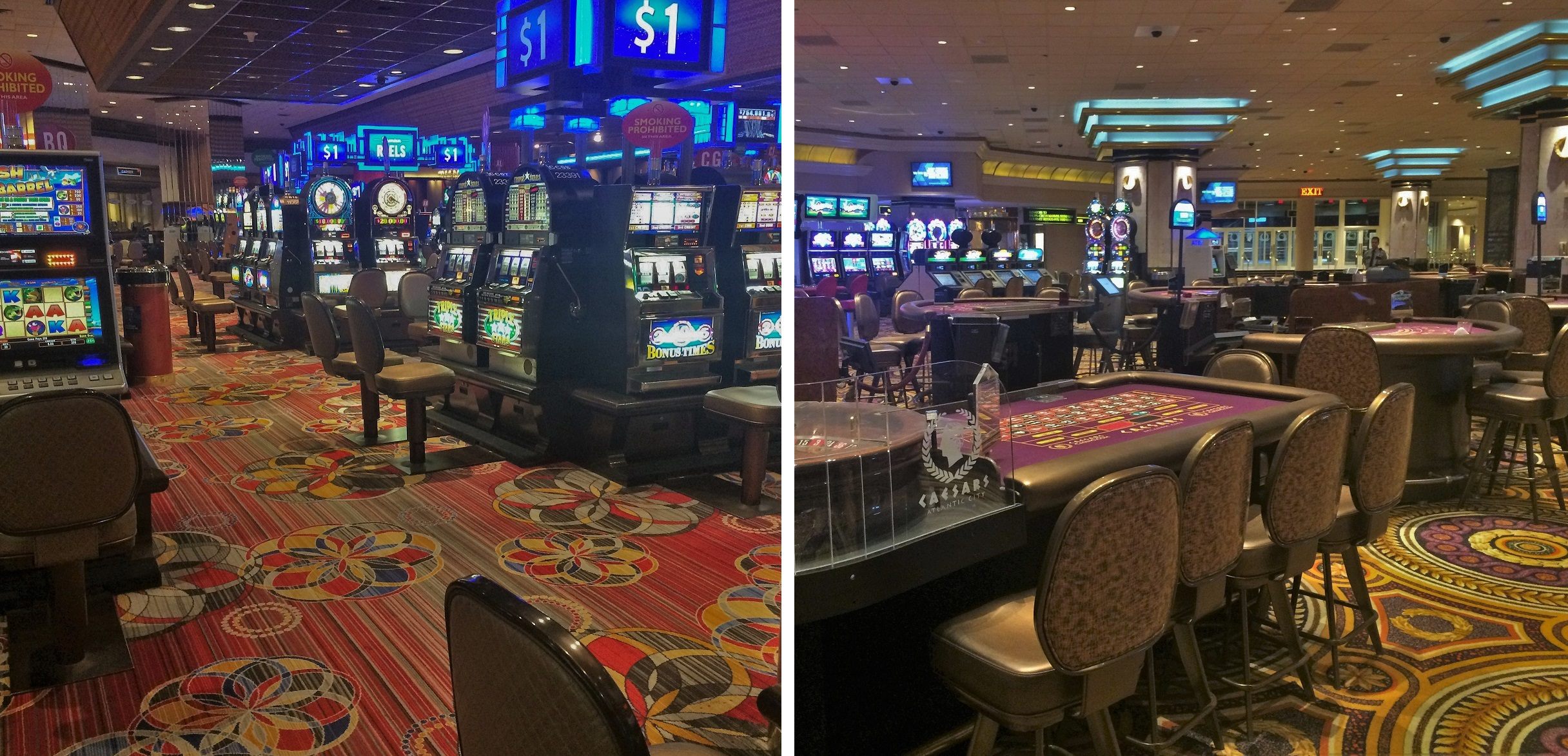 Empty slots, empty tables at the Caesars casino floor.