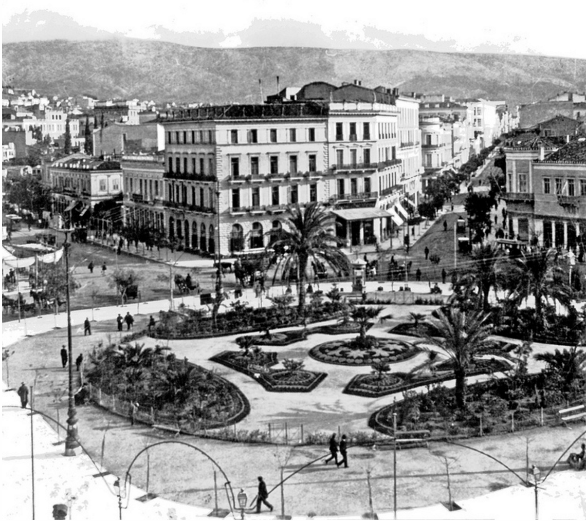 Omonia Square in 1900, decked out with palms.