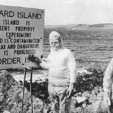 Hazardous material teams on Gruinard Island. (Creative Commons)