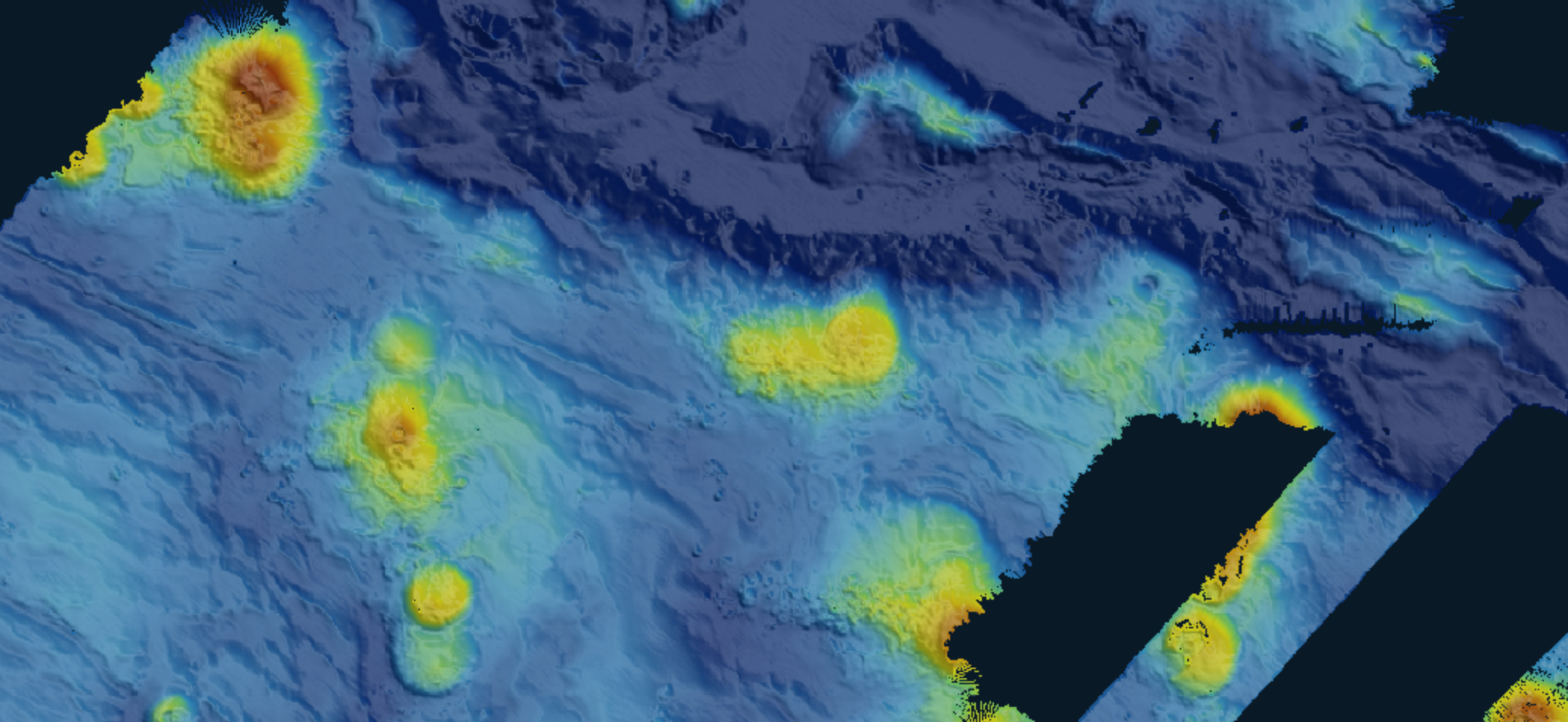 The dark blue area is the Diamantina Trench southwest of Perth. It is up to 26,401 feet deep.