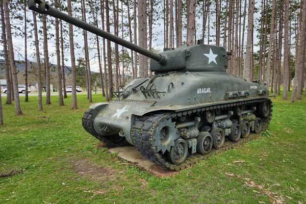 M4A1(76)W Sherman tank.  Nearly 50,000 Sherman tanks saw service in World War II and Korea.  Accepted in 1944, this later version featured a larger gun and more secure ammunition storage.