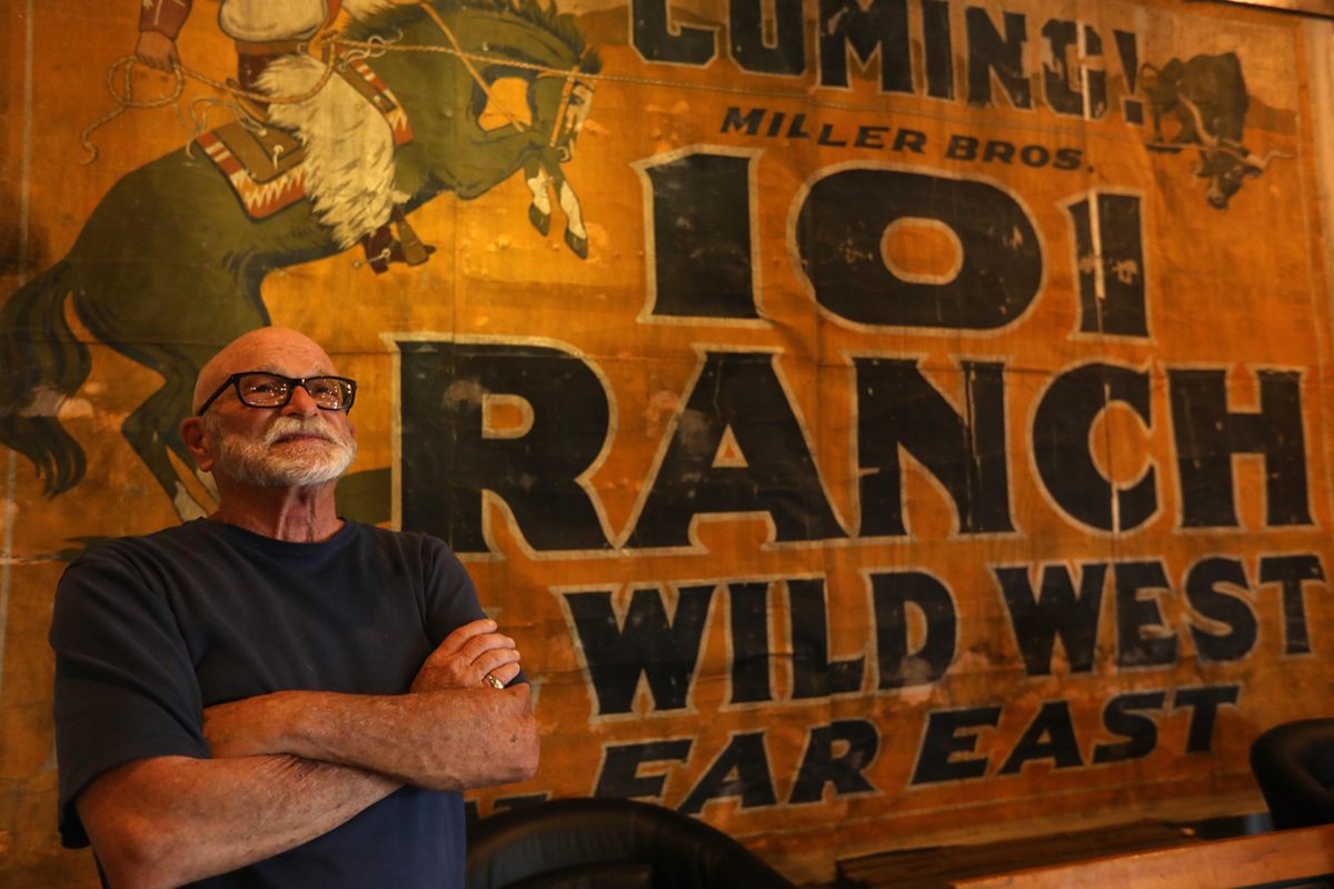 Chris Langley, 76, Inyo County Film Commissioner and founder of the Lone Pine Film History Museum, in the museum in June 2020.