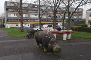 Hippos and mushrooms on display in Glenrothes. 