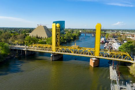 Aerial photo of the Tower Bridge.
