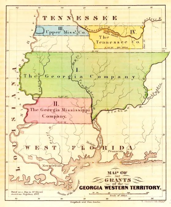 Overview of the four separate Yazoo Act land deals that together constitute 40 million acres of land, sold for just $1 million (including bribes).