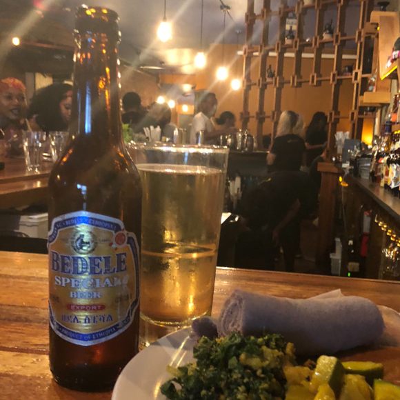 A glass of Turbo, made with Bedele Special beer.