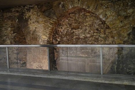 Part of the bridge in the station wall.