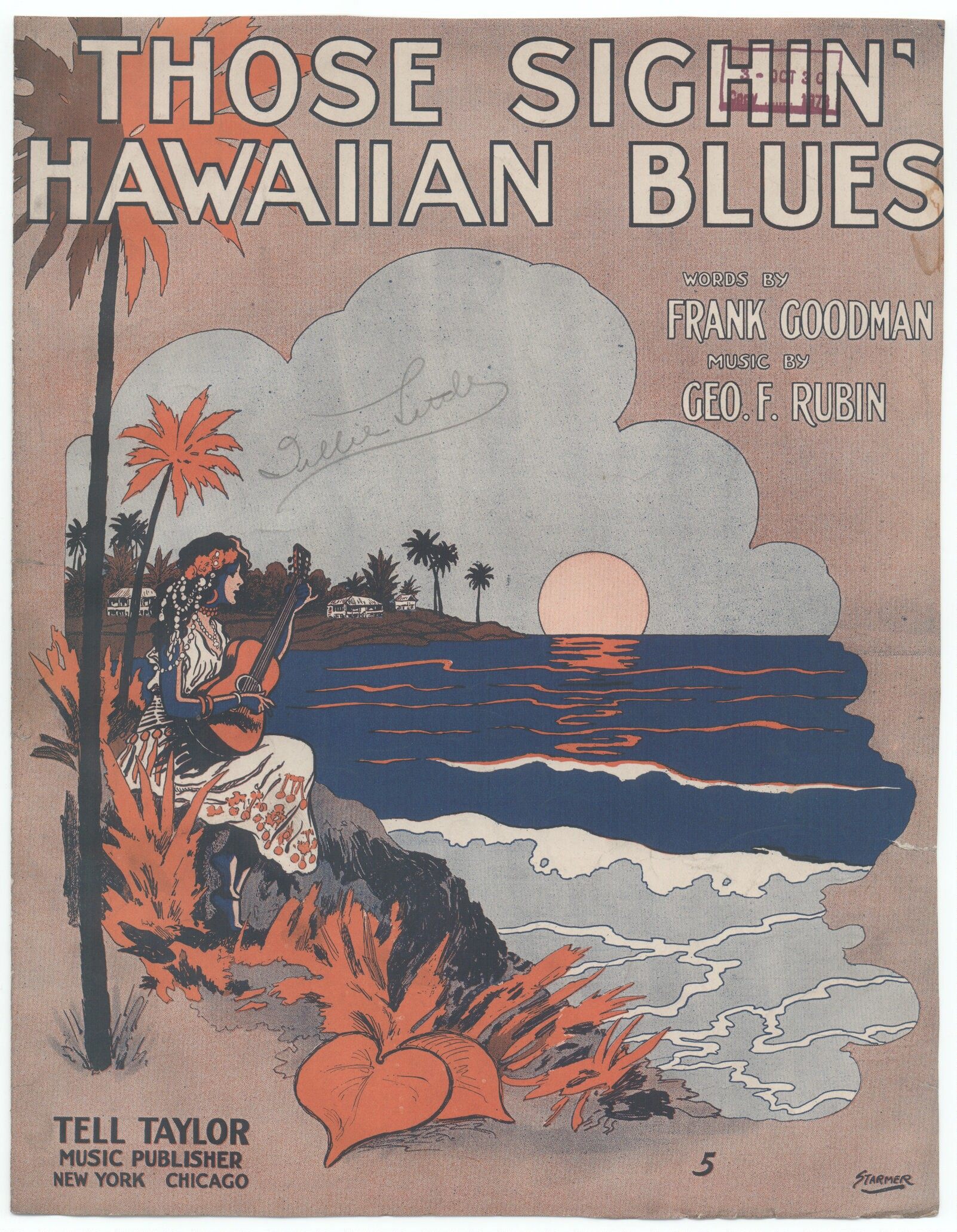 This sheet music cover from 1916 hits all the faux-Hawaii marks.