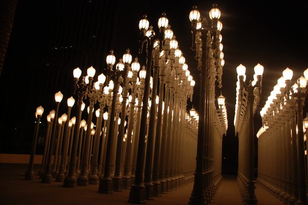 Nighttime in front of LACMA.