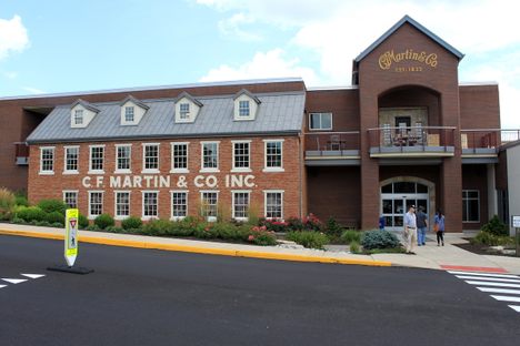 The exterior of the Martin Guitar Factory in Nazareth, Pennsylvania.