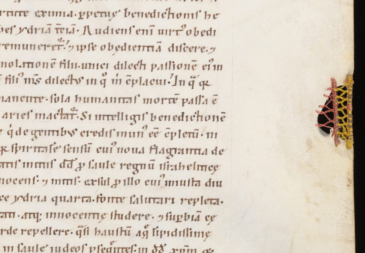 Repairs made to form a "rope" at the edge of a page, dating to the 12th century.
