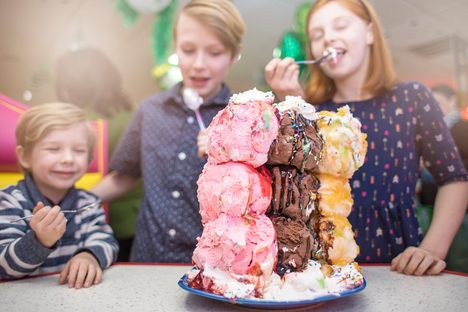The nine-pound banana split sundae is best when shared.