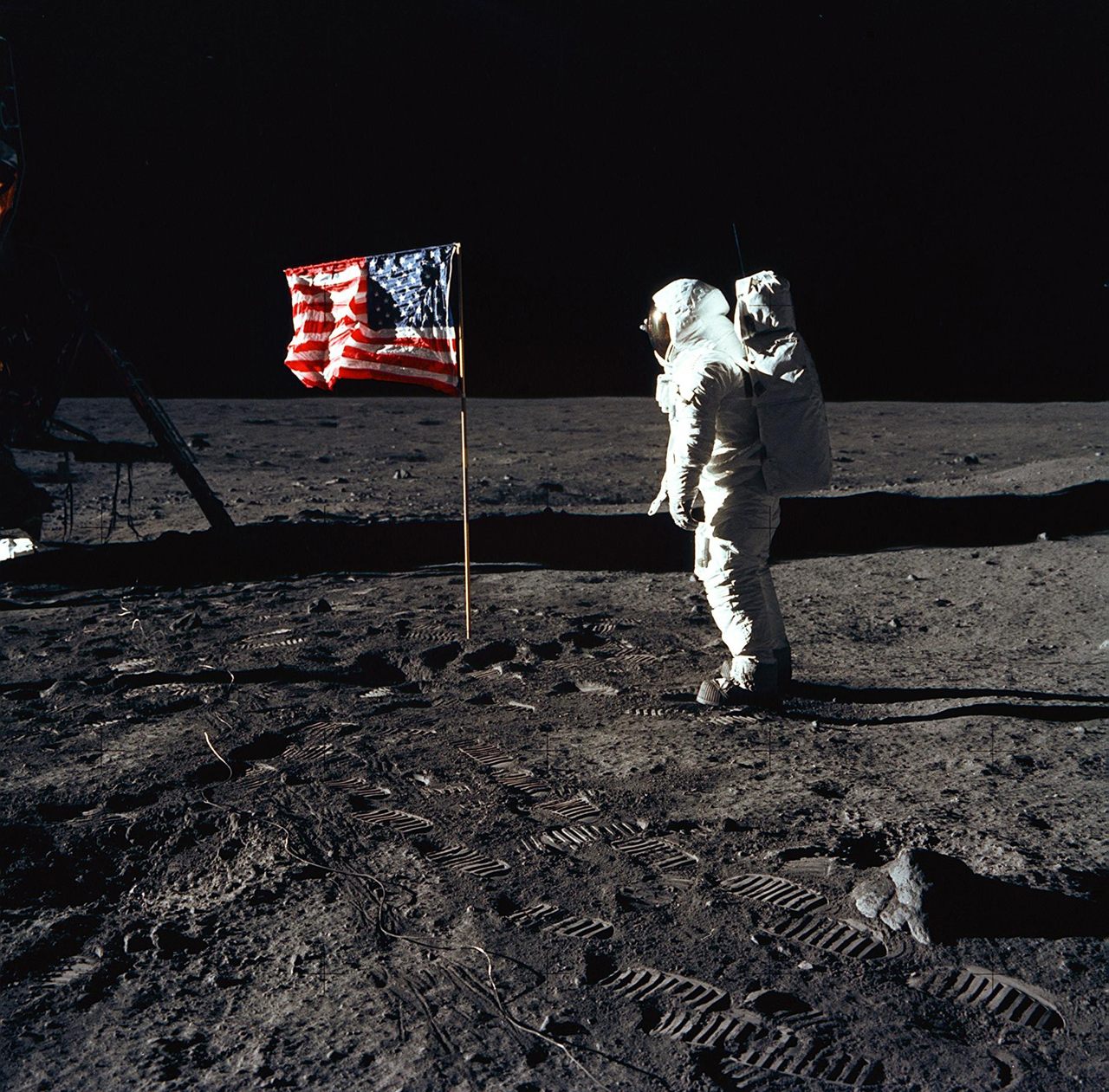 Buzz Aldrin on the surface of the Moon on July 20, 1969.