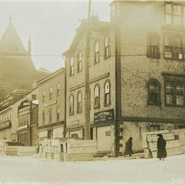 Coffins were stacked outside Snow & Co. in the aftermath of the Halifax Explosion