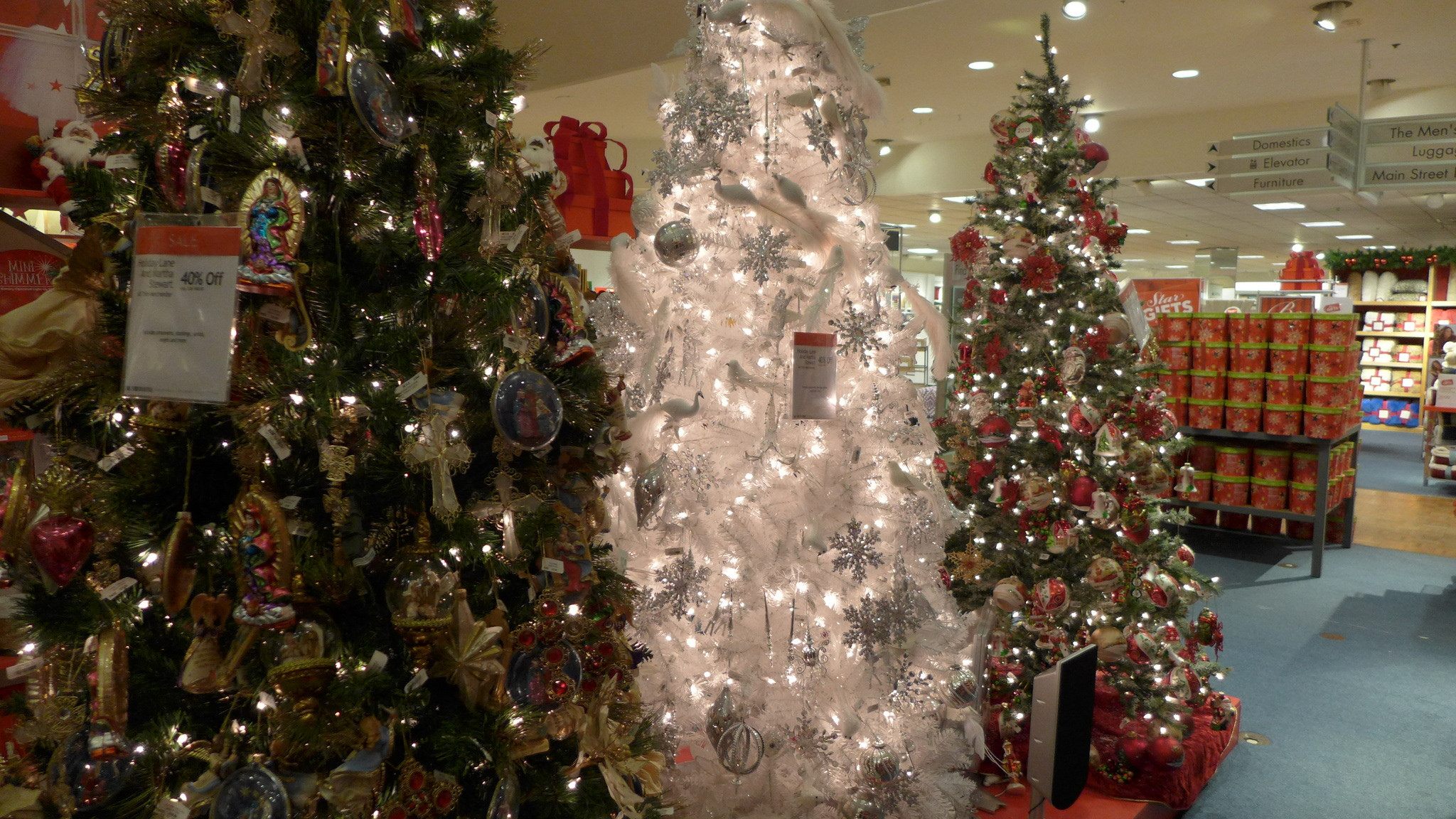 Artificial trees on sale at Macy's.