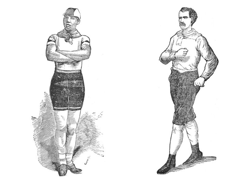 Frank Hart and Daniel O'Leary as depicted in <em>Practical Training for Running, Walking, Rowing, Wrestling, Boxing, Jumping and All Kinds of Athletic Feats</em>, 1877.