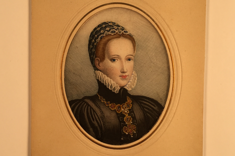 Underneath this watercolor portrait of Philippine Welser, wife of Archduke Ferdinand II, is a unique canvas made of ultra-thin cobwebs.