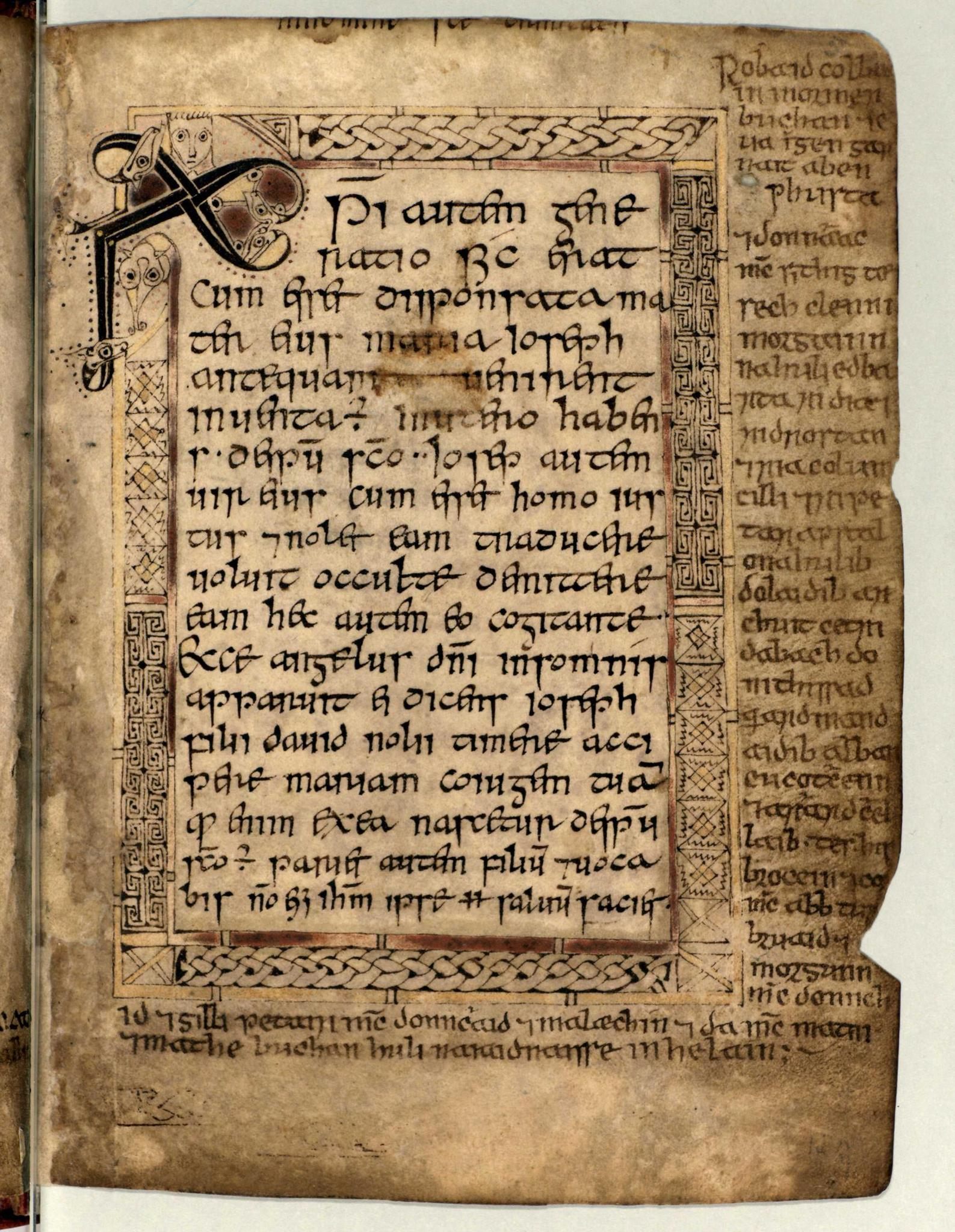 A page from the <em>Book of Deer</em>, a medieval illuminated book of gospels, is believed to be Scotland's oldest manuscript.