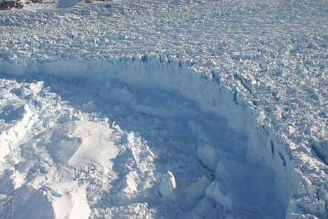 The calving front of the Helheim glacier.