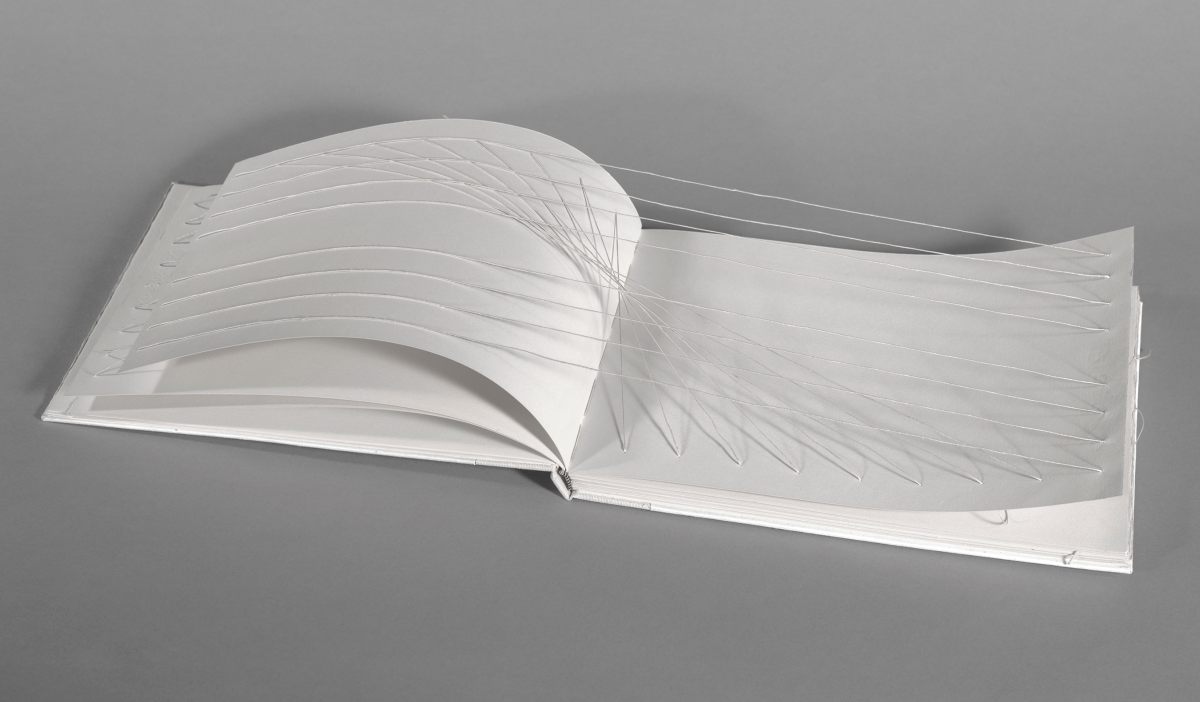 One configuration of <em>Book 91</em>, aka the String Book, by Keith A. Smith.