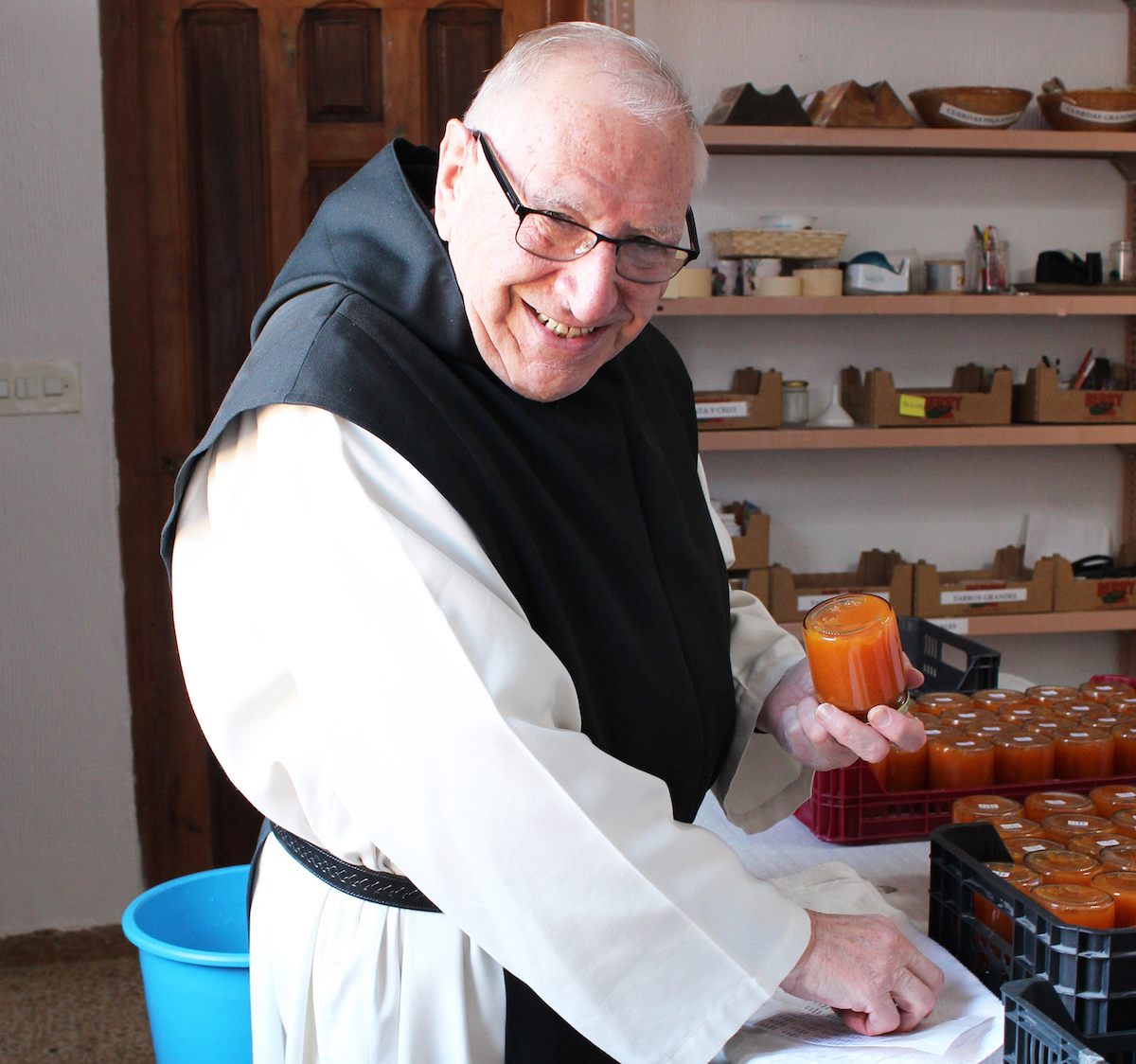 Labeling the jars at Monasterio de Santa Maria de Huerta.