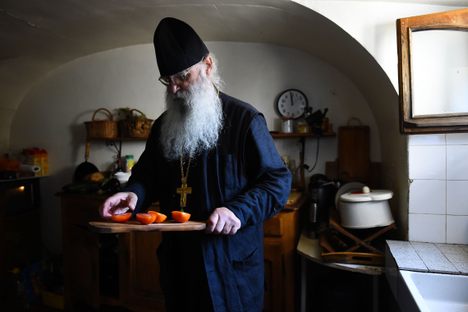 Frère Jean in the monastery kitchen.