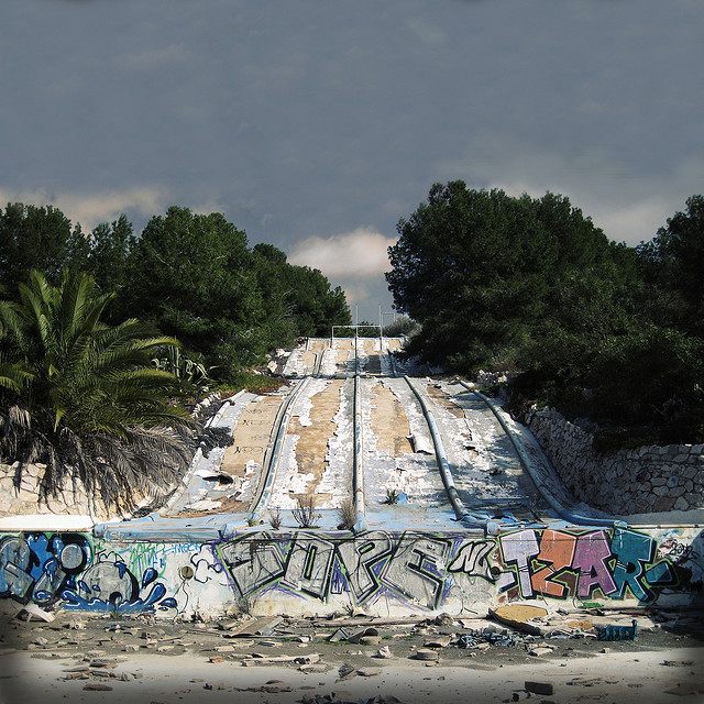 Abandoned water slide at Sitges Aquatic Paradise