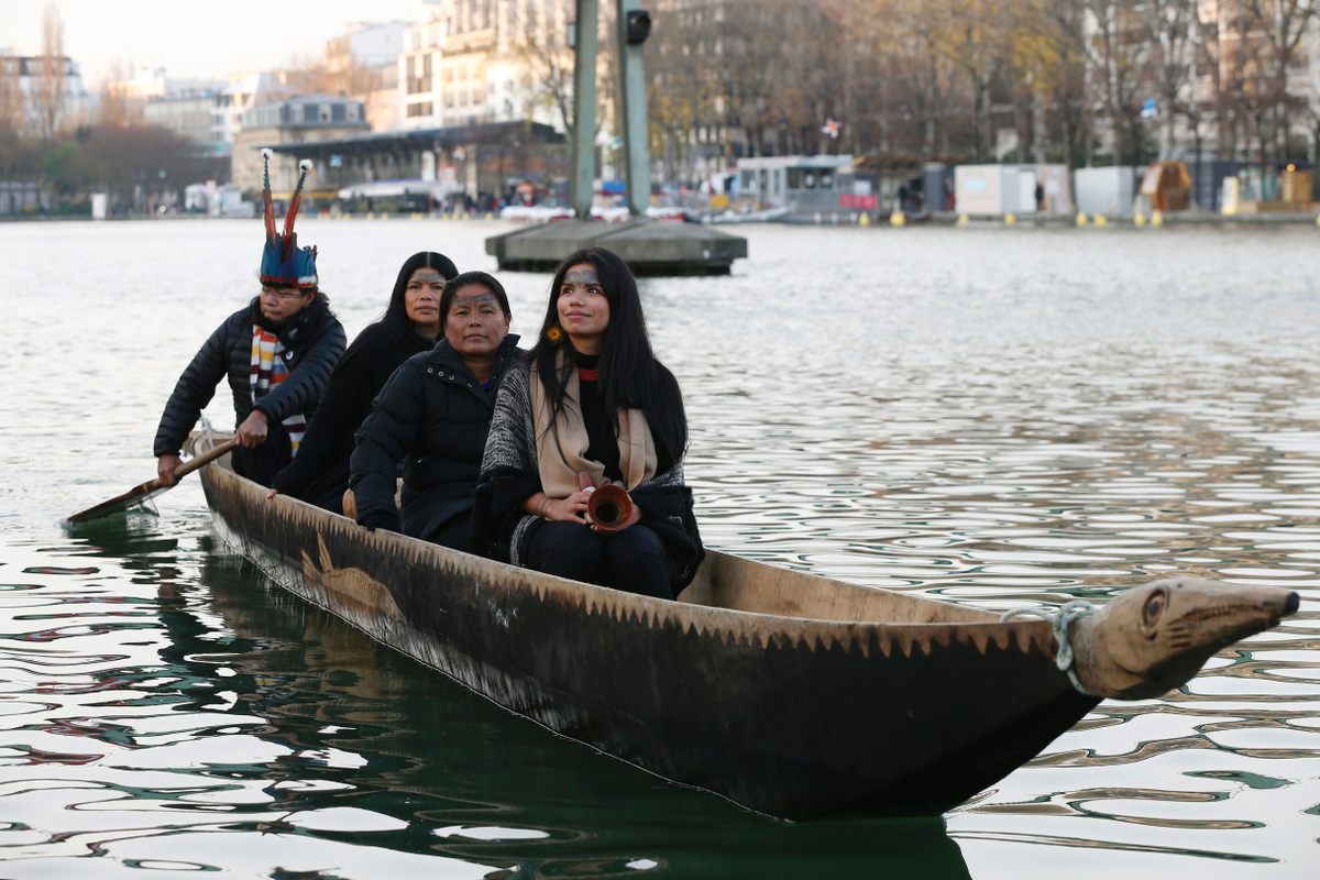 Sarayaku community leaders launched a hand-carved, 30-foot cedar canoe into Parisian waters during the international climate change conference in 2015 to raise awareness of the Amazon and its Indigenous peoples.
