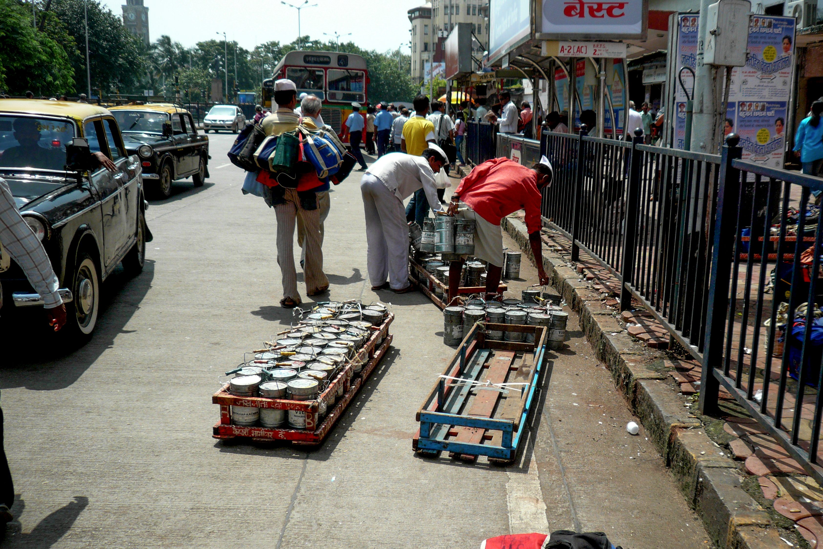 Dabbawalas, getting ready to deliver.