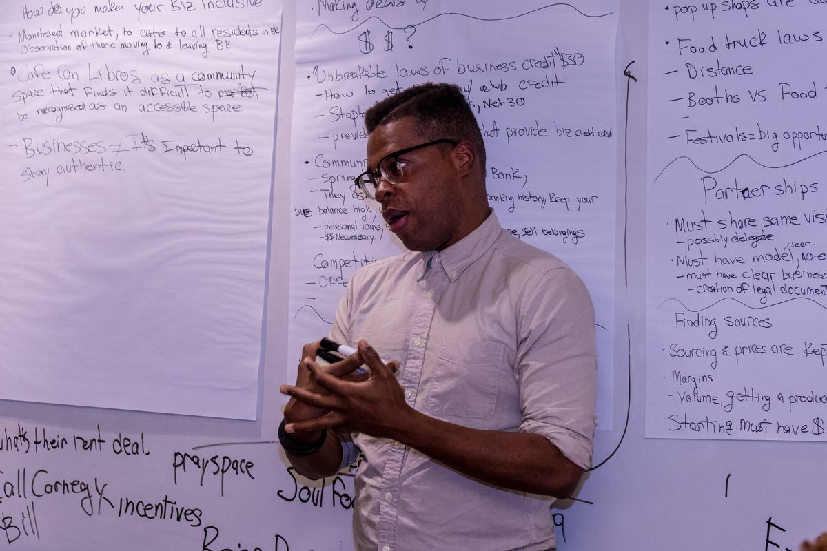 Obden Mondésir at Ujamaa: Black Entrepreneur Workshop, held with Black-Owned Brooklyn in connection with the oral history project, May 2019.