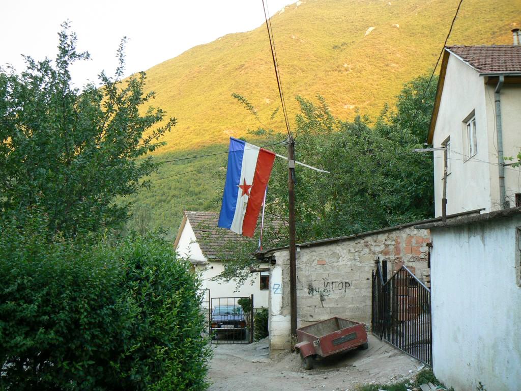 The flag of the former Yugoslavia, near Skopje, Macedonia.