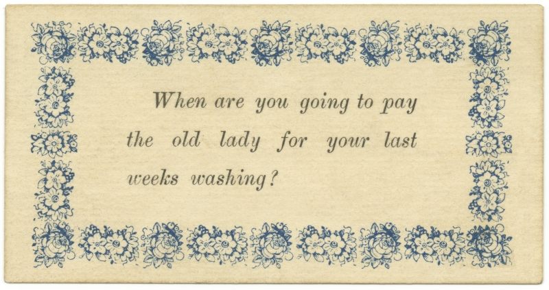 It's unclear exactly what this pre-printed message, which appears on a few cards, means.