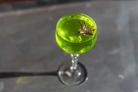 A cocktail made with Waldmeister, the "forest master" known in English as sweet woodruff.